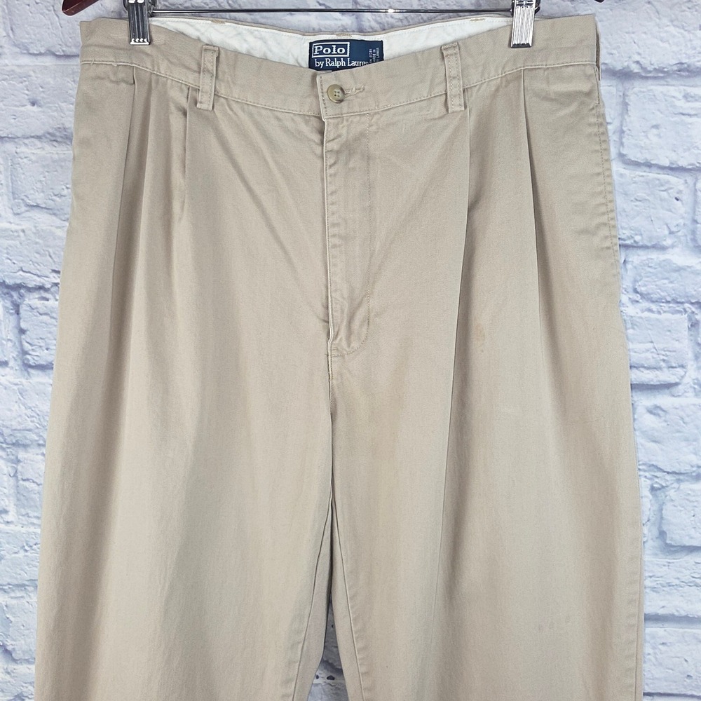 Vintage Polo Ralph Lauren Men Hammond Pant Khaki Pleated Cuffed Chinos (34X29)